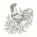 Fighting rooster with flowers tattoo design idea