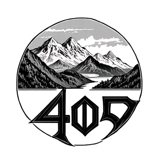 406 in old english font with mountains in the background tattoo design idea