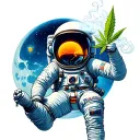 " Stars and moon " astronaut smoking weed joint tattoo design idea