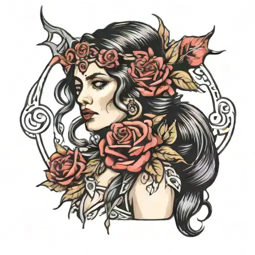 gypsy woman with roses and thorns   tattoo design idea