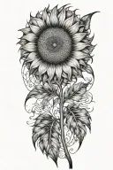 A sunflower made of feathers with intricate dotwork details tattoo design idea