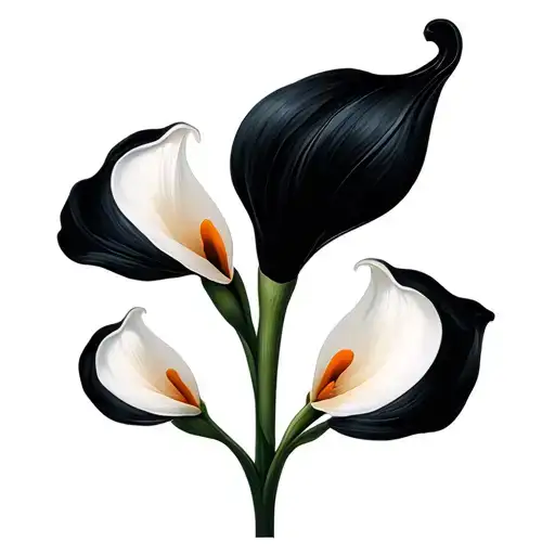 black calla lily in the center with five surrounding white calla lilies tattoo design idea