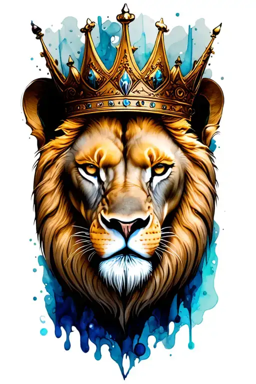 CROWNED LION HEAD WITH WATERCOLOR tattoo design idea