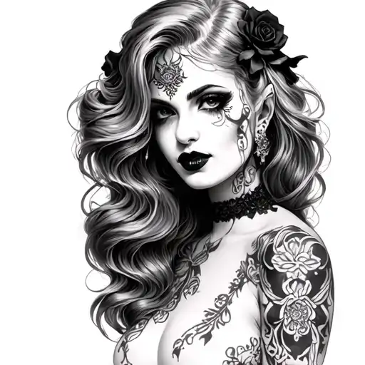 Gothic Pin Up Girl tattoo design idea