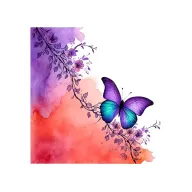 a half purple and half teal butterfly with vines and flowers tattoo design idea