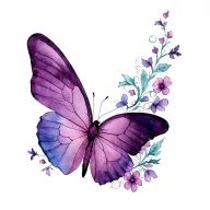 a half purple and half teal butterfly with vines and flowers tattoo design idea