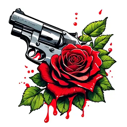 pistoll,blood,rose tattoo design idea
