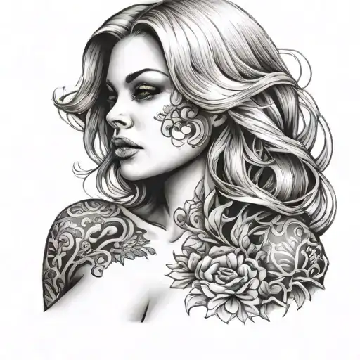 woman with large naked breasts tattoo design idea
