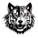 half wolf and half tiger face tattoo design idea