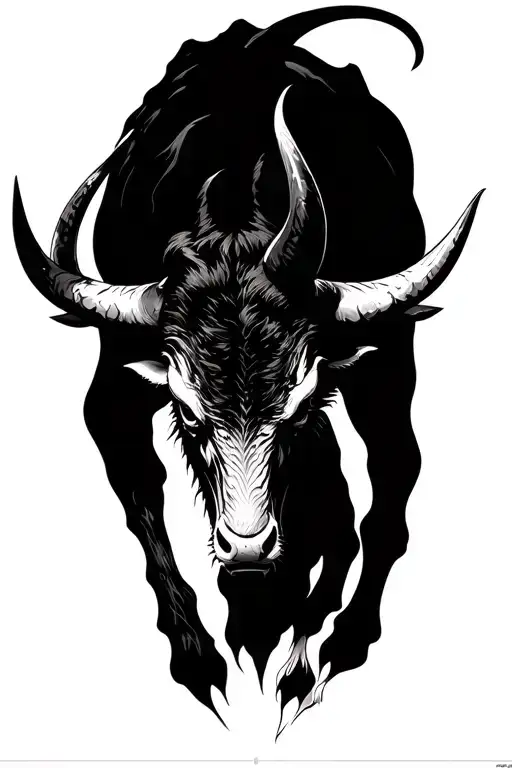 demon bull charging tattoo design idea