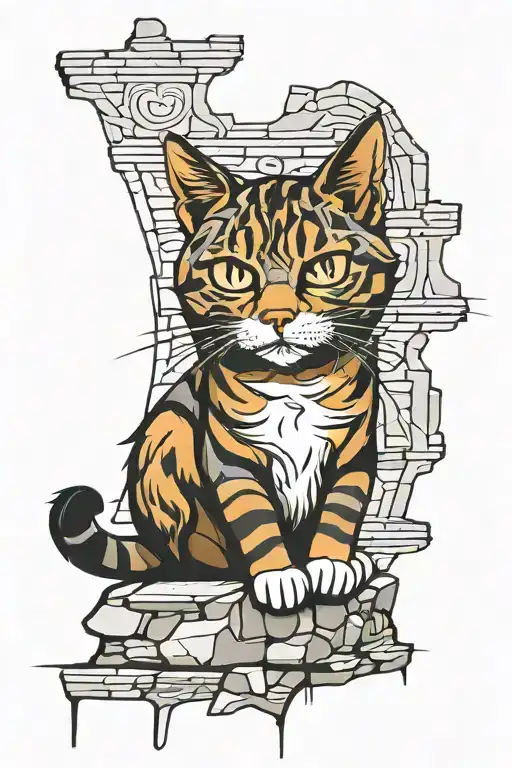 cat laying on a Stone Wall, on the Wall is a Graffiti tattoo design idea