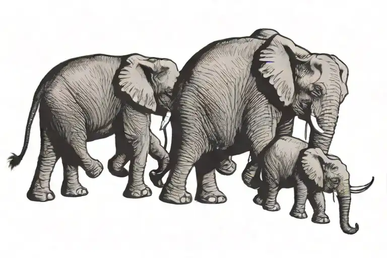fine line tattoo. 3 elephants in one long line like cursive. no shading. 2 on the end facing sideways, one in the middle tattoo design idea