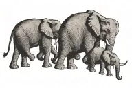fine line tattoo. 3 elephants in one long line like cursive. no shading. 2 on the end facing sideways, one in the middle tattoo design idea