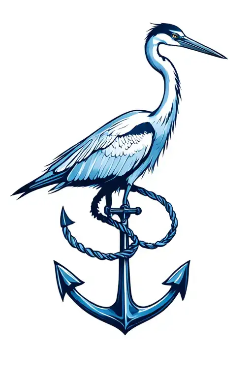simplistic blue heron and anchor intertwined tattoo design idea