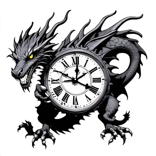 dragon holding clock tattoo design idea