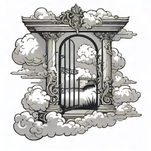 clouds and gate opening with stair way to heaven tattoo design idea