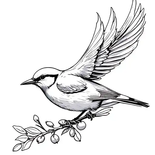 tattoo design template for a bird carrying a olive branch, fine line, and make it unique tattoo design idea