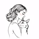 woman and cat touching noses tattoo design idea