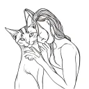 woman and cat touching noses tattoo design idea