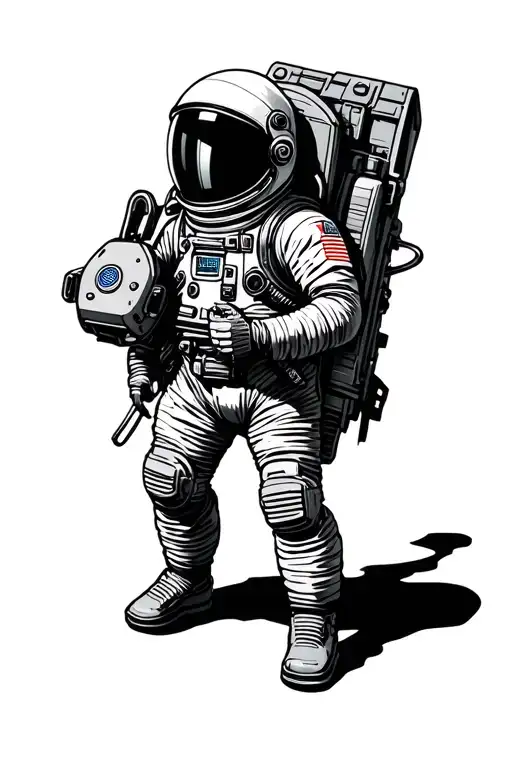 realism astronaut with a cartoon jet pack tattoo design idea