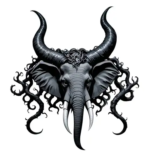 poison tree, elephant, Medusa, maleficent horns tattoo design idea