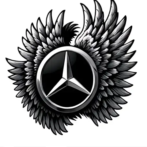 Mercedes Benz logo with wings spread, replace the logo with the letters MB in the middle of the wings tattoo design idea