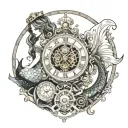steampunk clock mermaid tattoo design idea