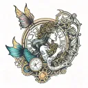 steampunk clock mermaid tattoo design idea