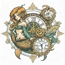 steampunk clock mermaid tattoo design idea