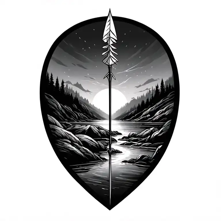 dart and a river flowing tattoo design idea