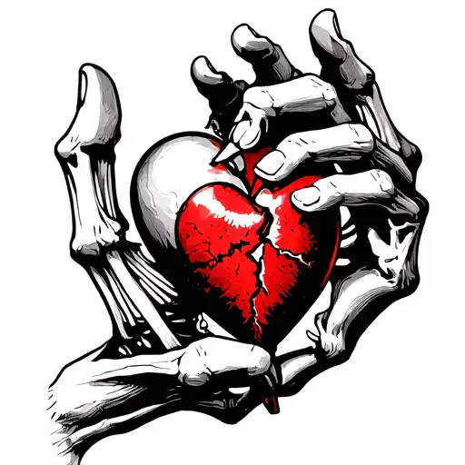 a broken heart in the hand of a skeleton  tattoo design idea