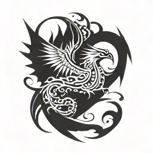 Robin bird and a dragon flying but discreet  tattoo design idea