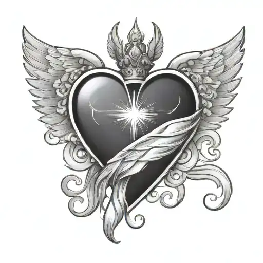 Sacred heart with wings and holy aura, symbolizing my love for my two sons tattoo design idea