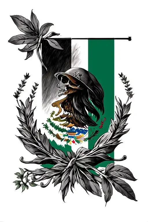 American traditional Mexican flag tattoo design idea