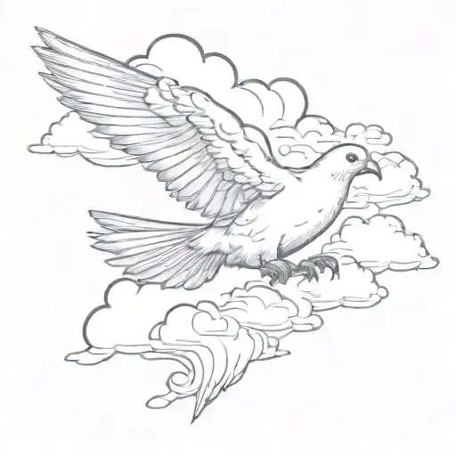clouds with dove  tattoo design idea