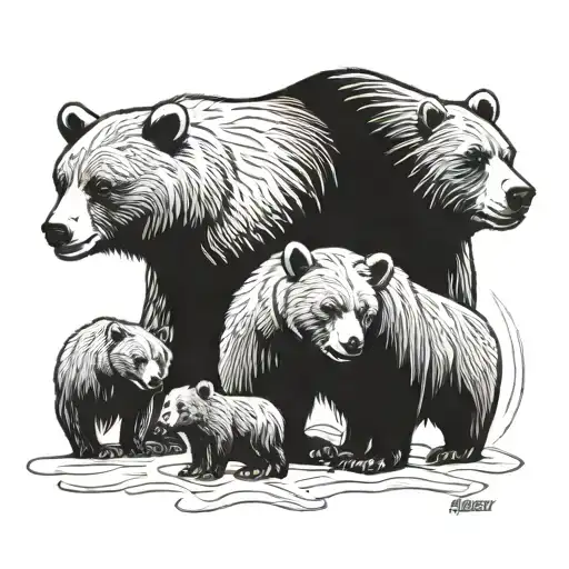 bear family with big bear, medium bear and small bear      tattoo design idea