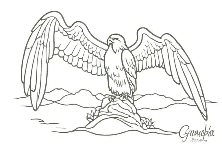 Grandpa Memorial - Wings of an angel - Canary looking over the island  tattoo design idea