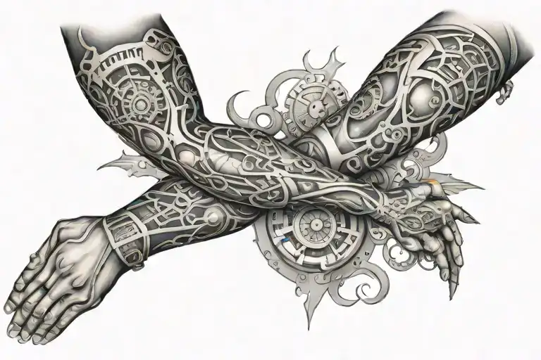 bio mechanical sleeve tattoo design idea