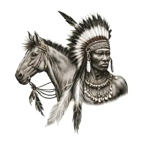 African Warrior With Native American headress tattoo design idea
