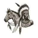 African Warrior With Native American headress tattoo design idea
