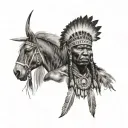 African Warrior With Native American headress tattoo design idea