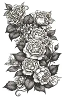 marigold flowers, sweet pea flowes, and basil bouquet  tattoo design idea