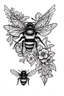 full sleeve tattoo featuring bees, carpentry and celtic elements tattoo design idea