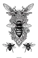 full sleeve tattoo featuring bees, carpentry and celtic elements tattoo design idea