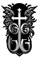 the word blessed written with the letters GG and a cross tattoo design idea