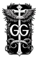 the word blessed written with the letters GG and a cross tattoo design idea