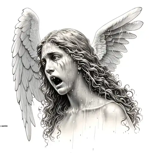 angel crying in the rain tattoo design idea