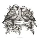 2 birds one of each side one facing upwards one facing downwards with quote cross "forever & always & always & forever" tattoo design idea