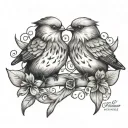 2 birds one of each side one facing upwards one facing downwards with quote cross "forever & always & always & forever" tattoo design idea