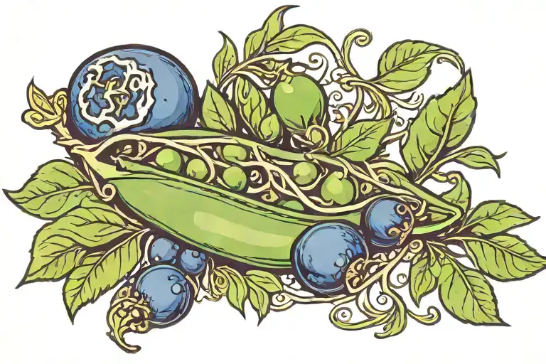 pea pod with one of the peas as a blueberry tattoo design idea
